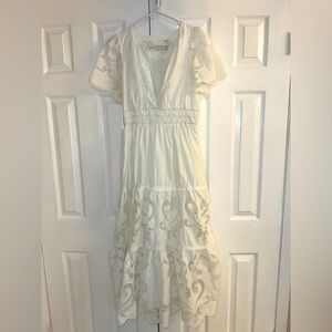 Anthropologie: Worn Once - Elegant White Lace Maxi Dress Size Medium